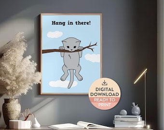 AFDRUKBAAR | Hang daar poster | Hang in There Cat | Positiviteitscitaat | Aanmoediging | Houd vol baby | Dopamine-decor | Muurcitaat