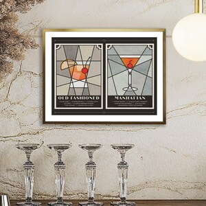 Póster de cócteles de 8 x 10 pulgadas / Arte para carrito de bar / Bebidas de autor / Estilo antiguo / Manhattan / Art Déco / Amante de los cócteles / Decoración de bar para el hogar