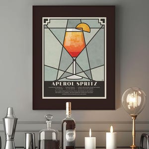 Arte de carrito de bar / Arte de Aperol Spritz / Póster de cóctel / Bebida de Aperol Spritz / Impresión art déco / Arte de cóctel retro / Prosecco / Regalo de cóctel