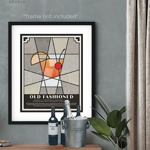 Bar Cart Art | Old Fashioned Cocktail Art Print | Cocktail Poster | Old Fashioned Drink | Art Deco Print | Retro Cocktail Art