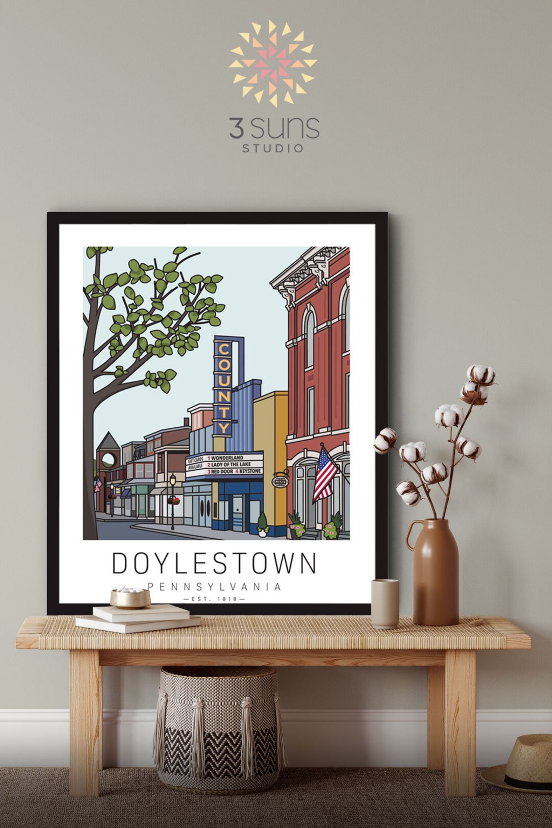 Doylestown Pennsylvania Art Print PA Travel Poster Bucks County Art