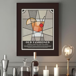 Arte de carrito de bar / Impresión artística de cócteles antiguos / Póster de cócteles / Impresión Art Déco antigua / Arte de cócteles retro / Decoración de bar para el hogar