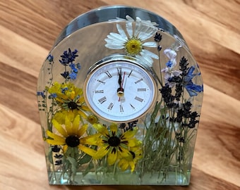 Horloge florale personnalisée en résine/Vraies fleurs