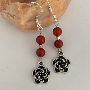Orange Carnelian /  AAA Gemstone Sterling Silver Earrings/Sterling silver rose