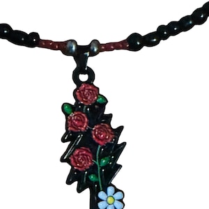 Bolt and Roses Necklace 14 inches memory wire/choker length