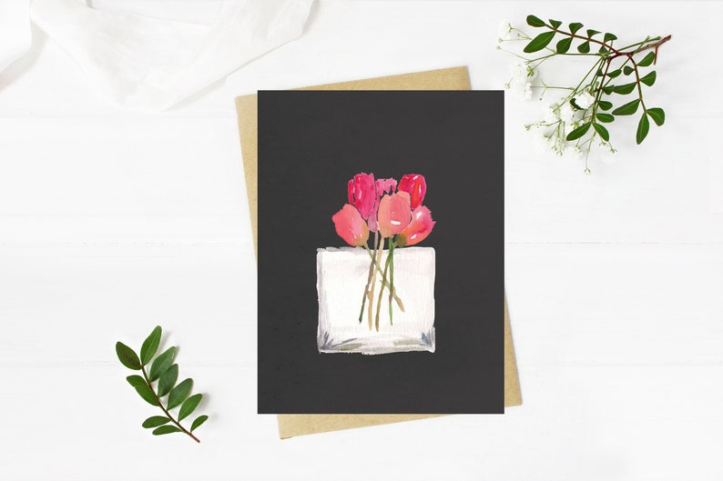 Tulips Handmade Watercolor Greeting Card
