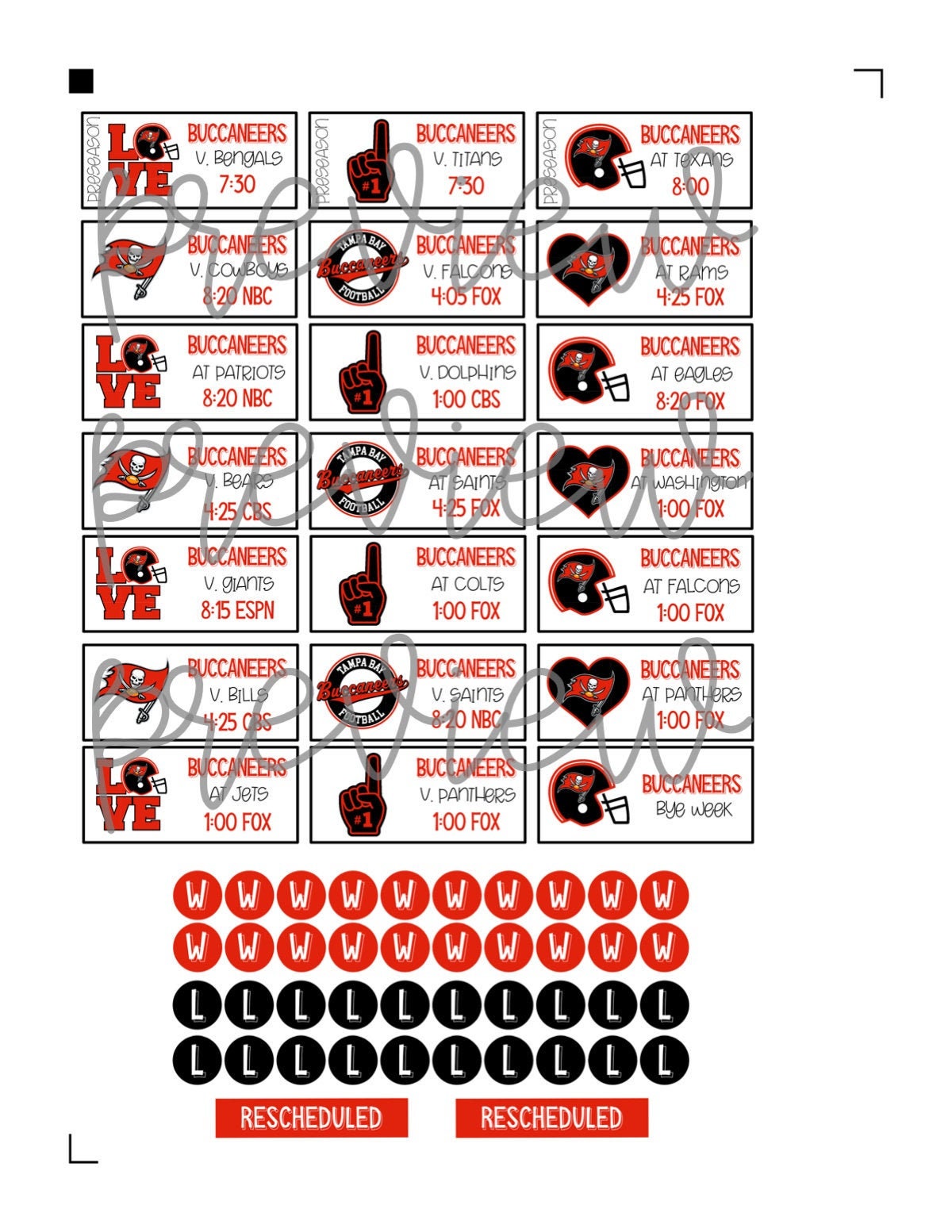 Tampa Bay Buccaneers 2021 Schedule Stickers for Create 365 Big | Etsy