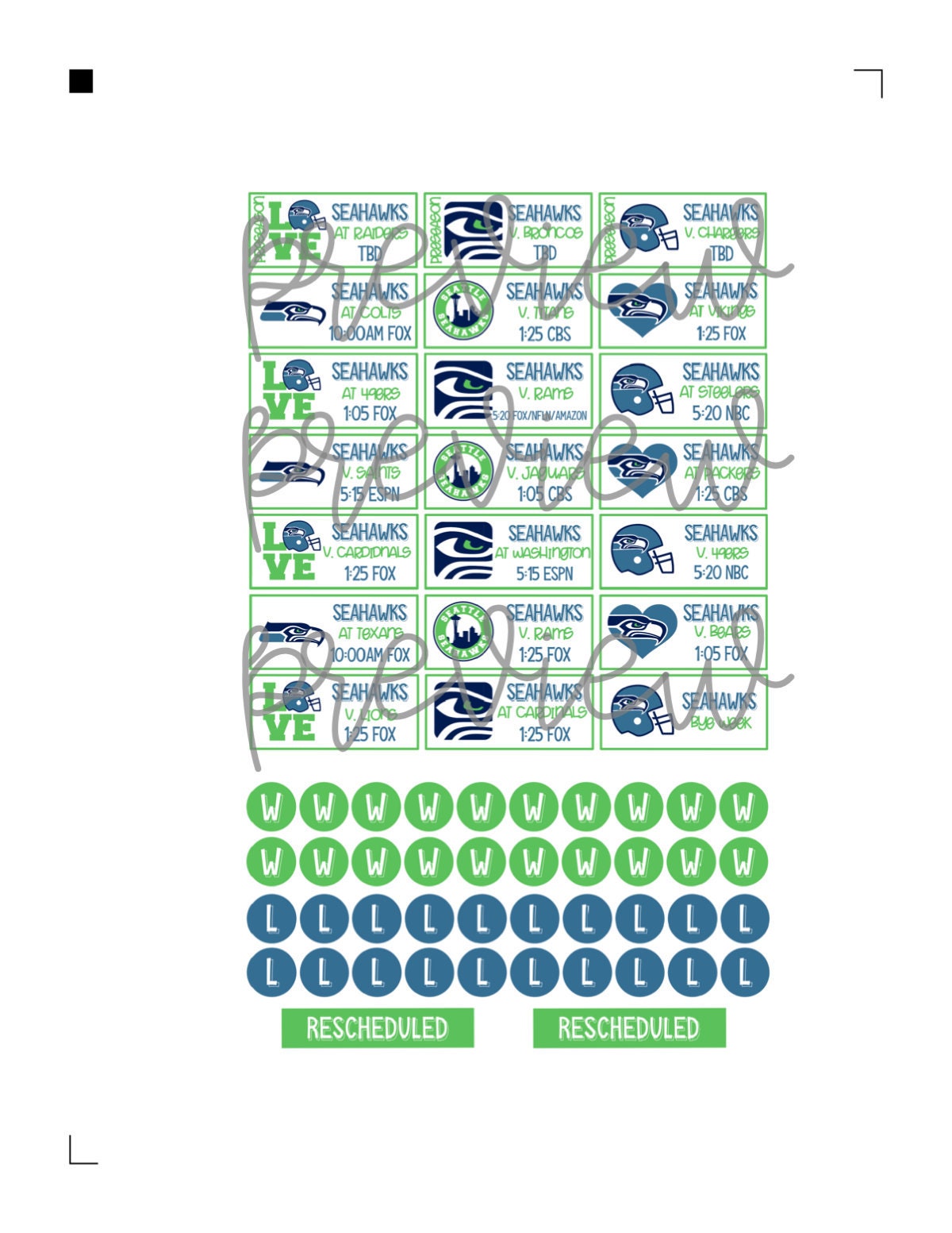 Seattle Seahawks 2021 Schedule Stickers for Erin Condren ...