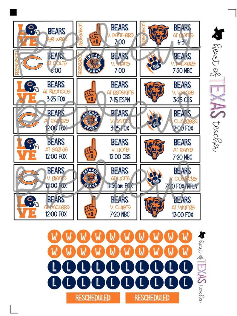 2020 Chicago Bears Schedule Chicago Bears 2019 2020 Schedule Stickers for Create 365 Big | Etsy 2020 Chicago Bears Schedule Chicago Bears 2019 2020 Schedule Stickers for Create 365 Big | Etsy