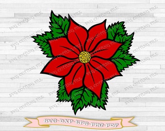 Poinsettia SVG, Christmas Flower Layered SVG, Christmas Floral Svg, December Bridal Flower, Svg File for Cricut, vinyl. Instant download.