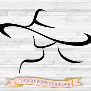 May include: A black line art graphic depicting the profile of a person wearing a wide-brimmed hat. The design is presented as a digital file format, with a light pink banner at the bottom containing the text SVG-DXF-EPS-PNG-PDF in black.