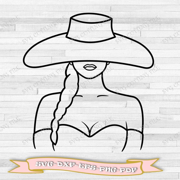 Woman model svg, woman with hat outline svg, fashion woman svg, svg file, dxf, eps, png, pdf - for Cricut - SIP AND PAINT party canvas files