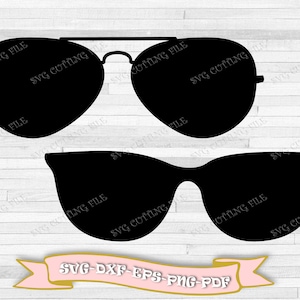 Occhiali da sole svg, occhiali neri svg, occhiali da aviatore svg, in formato svg, eps, dxf, png, pdf; per Silhouette Cameo, Cricut, vinile
