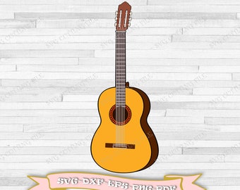 svg classical guitar, svg musical instrument, svg guitar, digital download of svg files, dxf, eps, pdf, png. For Cricut, Silhouette Cameo