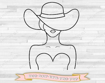 Model svg, outline of woman with hat, black girl svg, fashion woman svg - Files in svg, dxf, eps, png, pdf - For Cricut, Silhouette Cameo