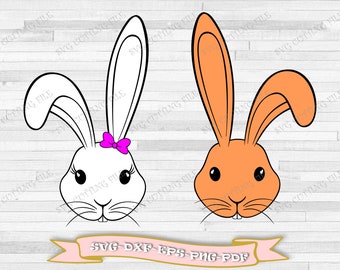 Cute bunny svg, bunny face svg, rabbit svg, clip art svg format, eps, dxf, pdf, png. For Silhouette Cameo, Cricut, vinyl