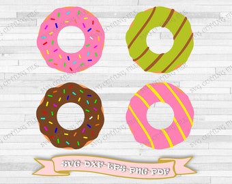 Chocolate donuts svg - Green donuts - Pink donuts svg images - Download in digital format svg, eps, dxf, png, pdf - Cut file for Cricut.