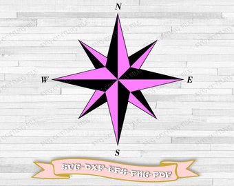 Wind rose svg, cardinal points svg, North-South-East-West; download svg, dxf, eps, pdf, png, for Cricut, Silhouette Cameo, vinyl