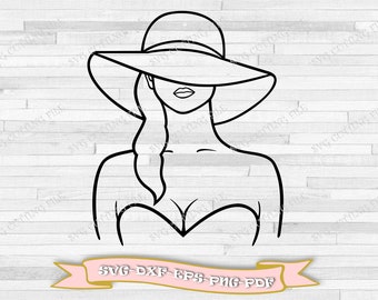 Woman model svg, woman with hat outline svg, fashion woman svg, svg file, dxf, eps, png, pdf - for Cricut - SIP AND PAINT party canvas files