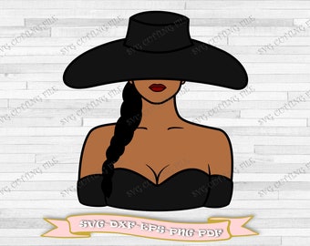 Black woman with big hat svg - Black girl svg - Svg file download, dxf, png, eps, pdf, for Cricut, Silhouette Cameo - vinyl.