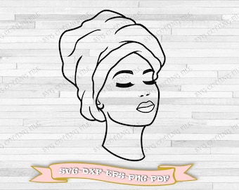 Black woman face with turban outline svg, download in svg files, dxf, eps, png, pdf, for Cricut, Silhouette Cameo, vinyl, decal