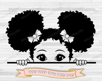 Black little girl face peek a boo svg, cute African American girl svg, download in svg format, dxf, eps, pdf, png, for Cricut, vinyl.