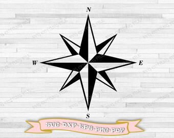 Compass rose svg outline, cardinal points svg, North-South-East-West; download format svg, dxf, eps, pdf, png, for Cricut, Silhouette Cameo