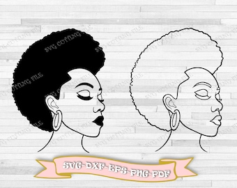 Black woman svg, black woman head outline svg, woman hair svg, clip art in svg format, eps, dxf, png, pdf. For Cricut, Silhouette Cameo