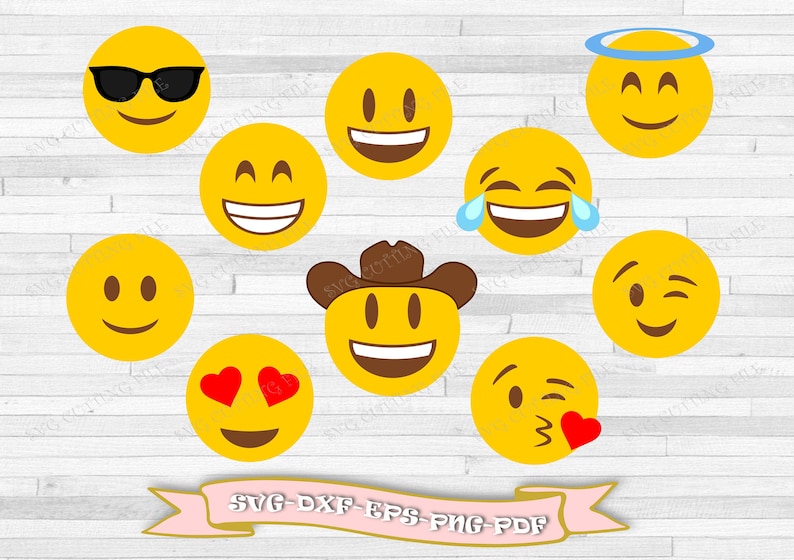 Emojis svg, emoji whatsapp svg, smilies svg, 10 clip art file format svg, eps, dxf, pdf, png. For Silhouette Cameo, Cricut, vinyl and more image 1