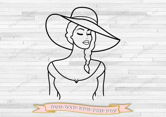 Woman model svg, woman with hat outline svg, fashion woman svg, svg file, dxf, eps, png, pdf - for Cricut - SIP AND PAINT party canvas files