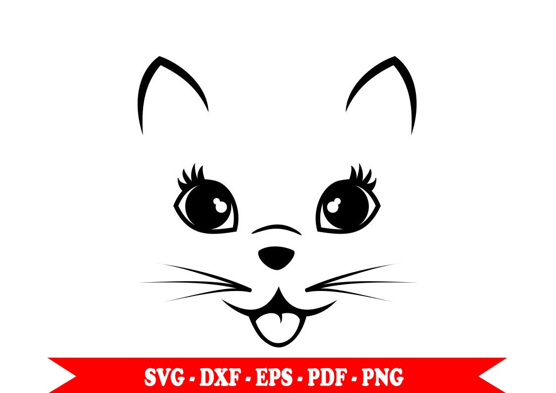 Cat svg cat face outline kitty svg clip art in SVG digital | Etsy