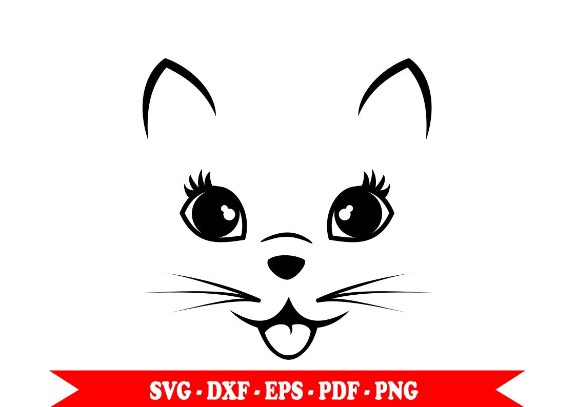 Download Cat svg cat face outline kitty svg clip art in SVG digital | Etsy