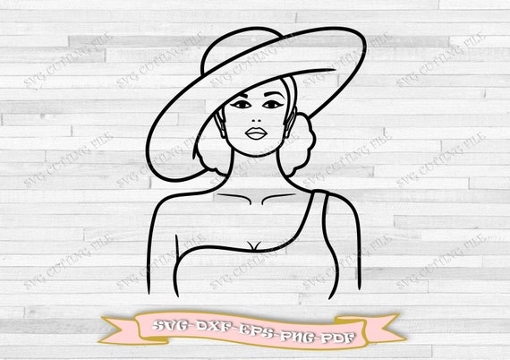 Black woman - Outline of gorgeous black woman with hat svg - Black girl model svg - For Cricut - Cut file - SIP AND PAINT party canvas files