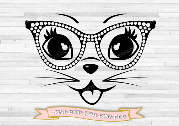 Katze Svg Katzchen Gesicht Mit Umriss Brille Clipart Im Etsy