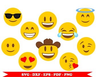 Emojis svg, emoji whatsapp svg, ten clip art in digital format svg, eps, dxf, pdf png. For Silhouette Cameo, Cricut, embroidery, vinyl