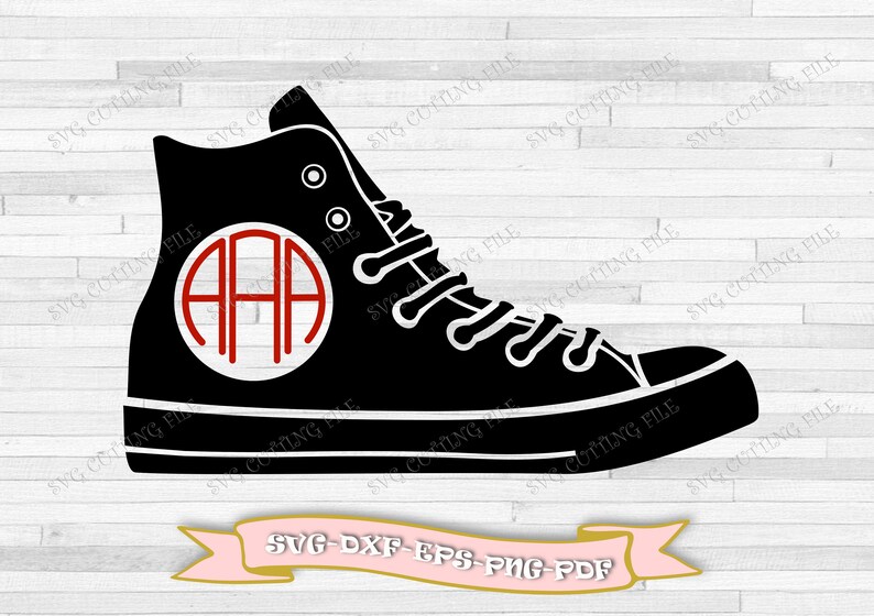 Baskets svg pour monogramme, chaussures svg, clip art en format numérique svg, eps, dxf, png, pdf. Pour Silhouette Cameo, Cricut Space, vinyle image 1