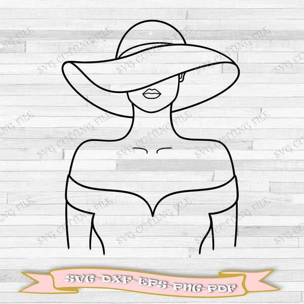 Woman model svg, woman with hat svg, black woman outline, download in svg file, dxf, eps, png, pdf, for Cricut, Silhouette Cameo, vinyl