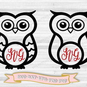 Owl svg, owl outline svg, pretty owl for monogram, in digital format svg, eps, dxf, png, pdf, for Cricut, Silhouette Cameo, vinyl