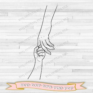 Child&#39;s hand shaking his mother&#39;s hand. Happy Mother&#39;s Day svg. Mother with her baby hand in hand. Digital Files: svg-dxf-pdf-eps-png.