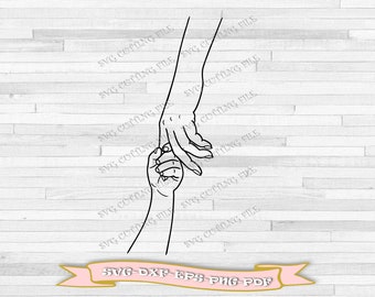 Child's hand shaking his mother's hand. Happy Mother's Day svg. Mother with her baby hand in hand. Digital Files: svg-dxf-pdf-eps-png.