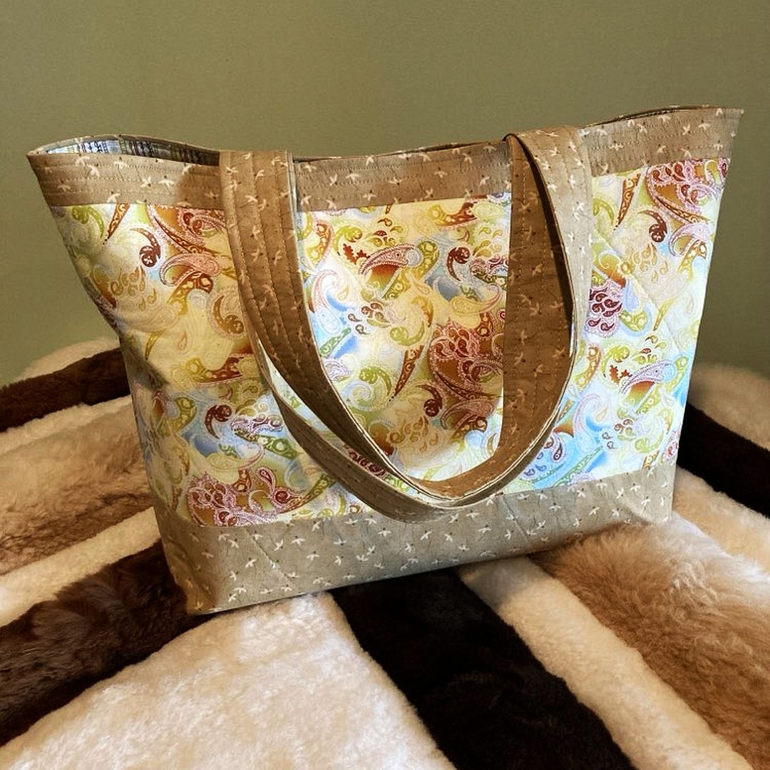 Market Tote Neutral Paisley Fabric Tote Bag, Beige Tote Bag, Travel ...