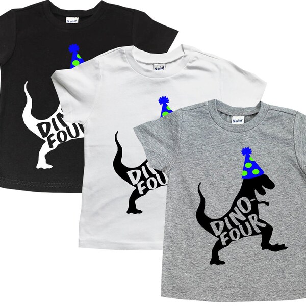Dinosaur birthday shirt, Four Years Old, Dino Four shirt, boys birthday shirt, toddler birthday, dinosaur birthday theme, t-rex shirt