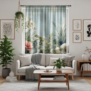 Floral Window Curtain, Botanical Art, Elegant Flower Drapes, Pastel Color Curtains, Spring Decor, Nature Inspired Window Treatment