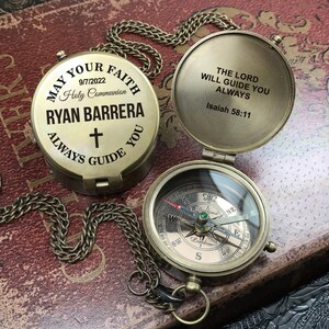 Personalized Compass for Baptism, Baptism Gifts for Grandson, First Holy Communion Gift, Christening Gift, Custom Engraved Compass