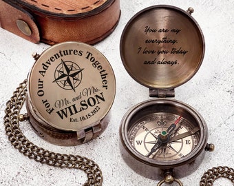 Custom Handmade Working Compass - Personalized Wedding Present - Engagement Gifts for the Couple