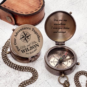 Custom Handmade Working Compass - Personalized Wedding Present - Engagement Gifts for the Couple