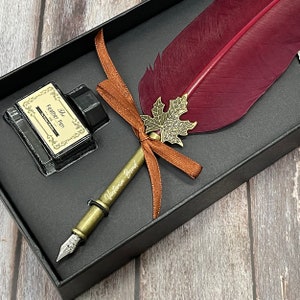 Quill Feather Pen and Ink Set Custom Engraved Pen Set Antique