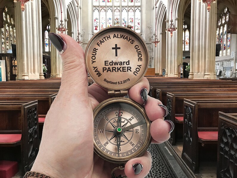 Personalized Compass - First Communion Gift, Confirmation Gift, Baptism Gift, Religious Gift, Personalized Compass, Custom Engraved Compass 