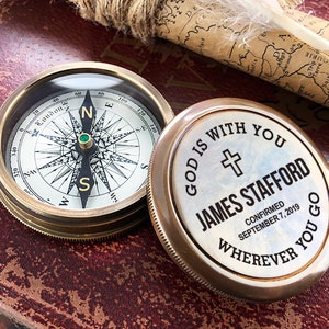 Engraved Compass Baptism Gift Personalized Brass Compass, Anniversary Birthday Groomsmen Gift for Him Christmas Gift for Dad Boy Scout Gifts