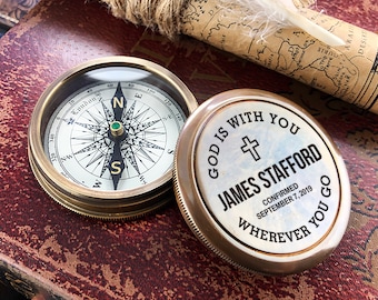 Engraved Compass Baptism Gift Personalized Brass Compass, Anniversary Birthday Groomsmen Gift for Him Christmas Gift for Dad Boy Scout Gifts